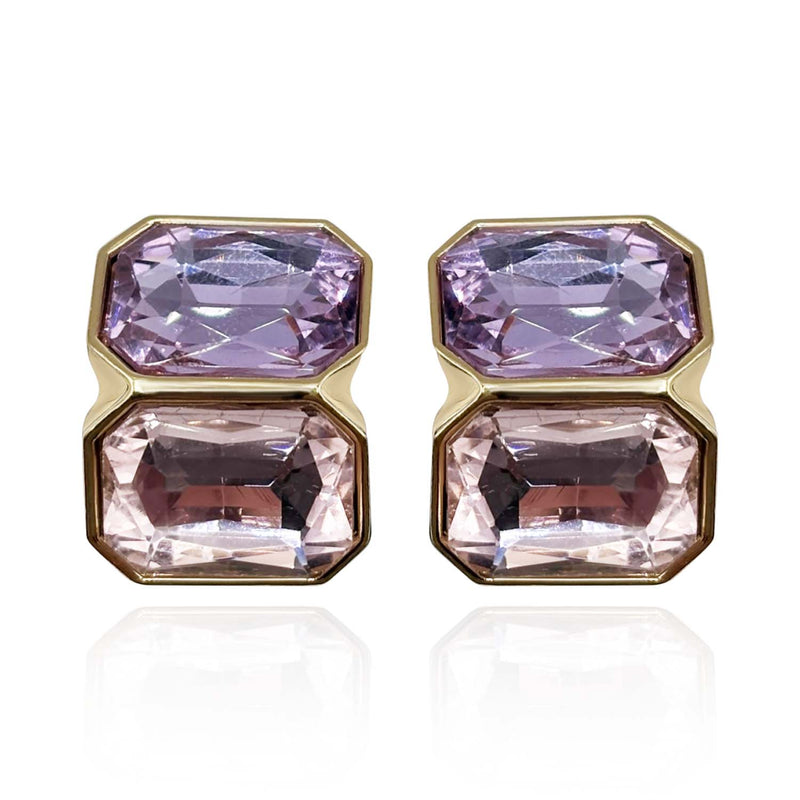 Light Amethyst And Light Rose Double Stone Clip Earrings