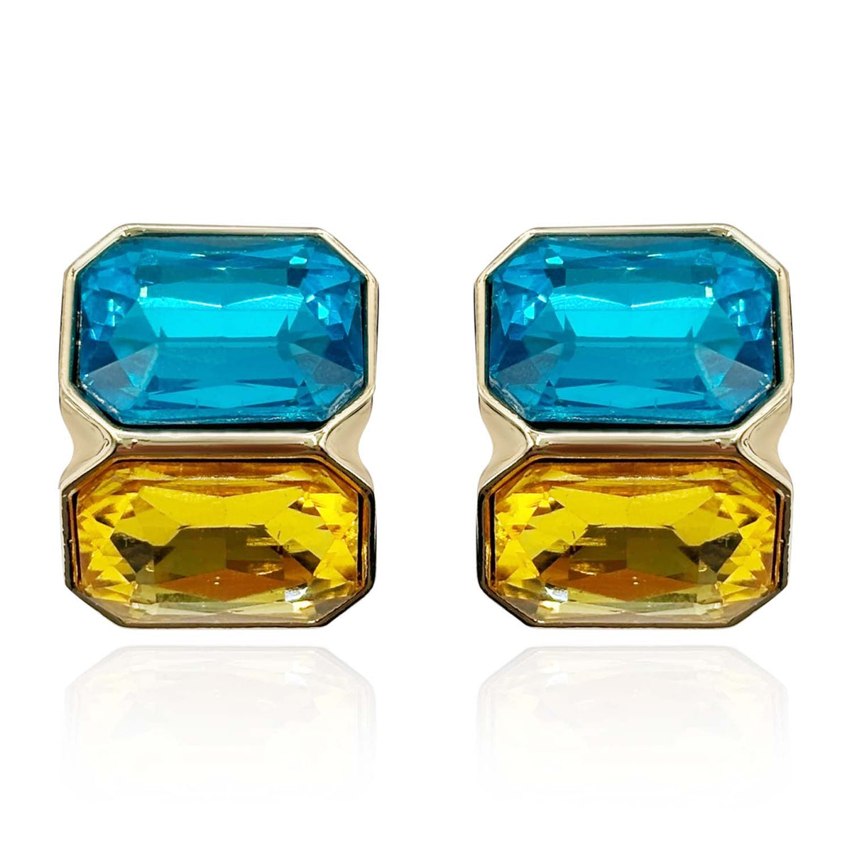 Aqua And Topaz Double Stone Clip Earrings