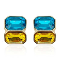 Aqua And Topaz Double Stone Clip Earrings