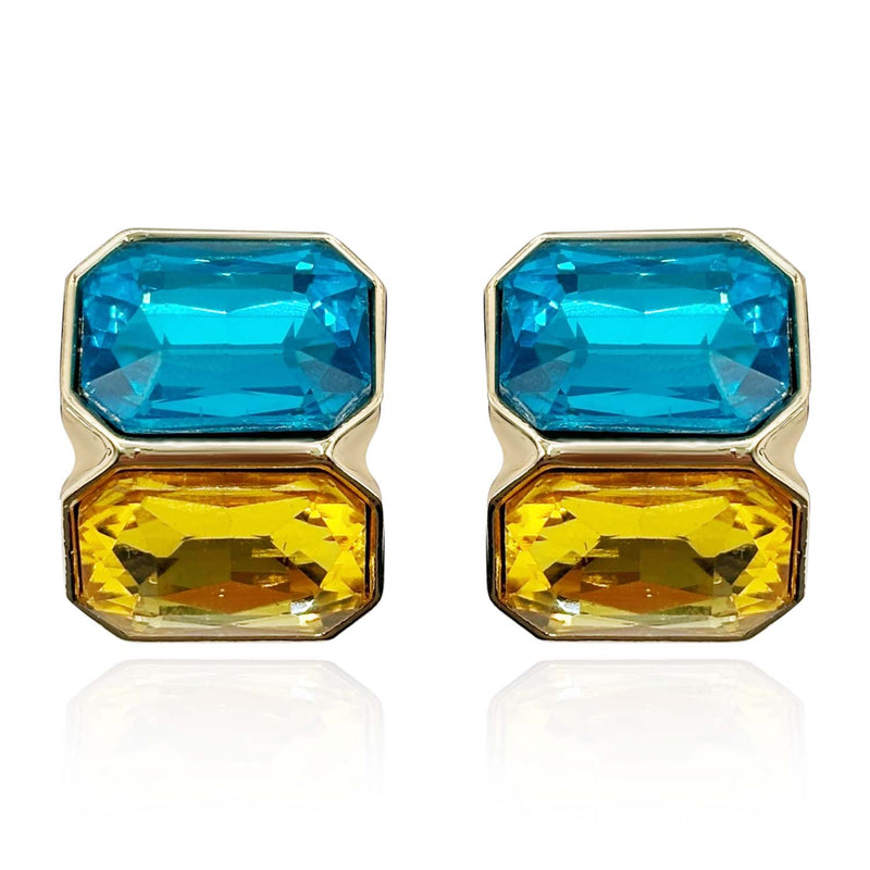 Aqua And Topaz Double Stone Clip Earrings