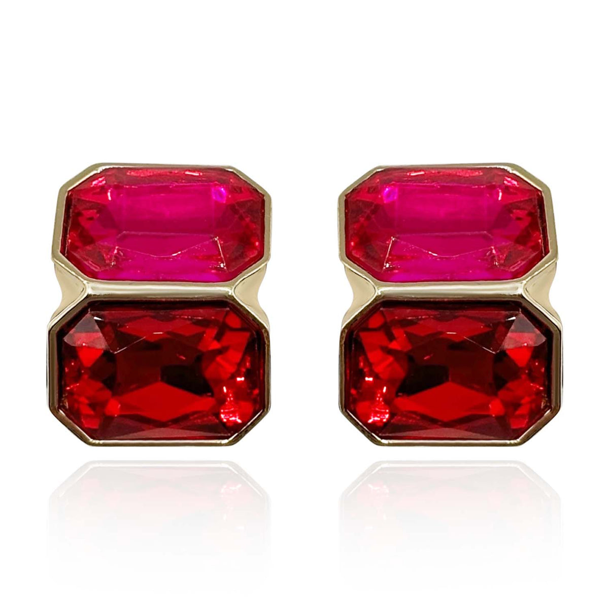 Fuschia And Ruby Double Stone Clip Earrings