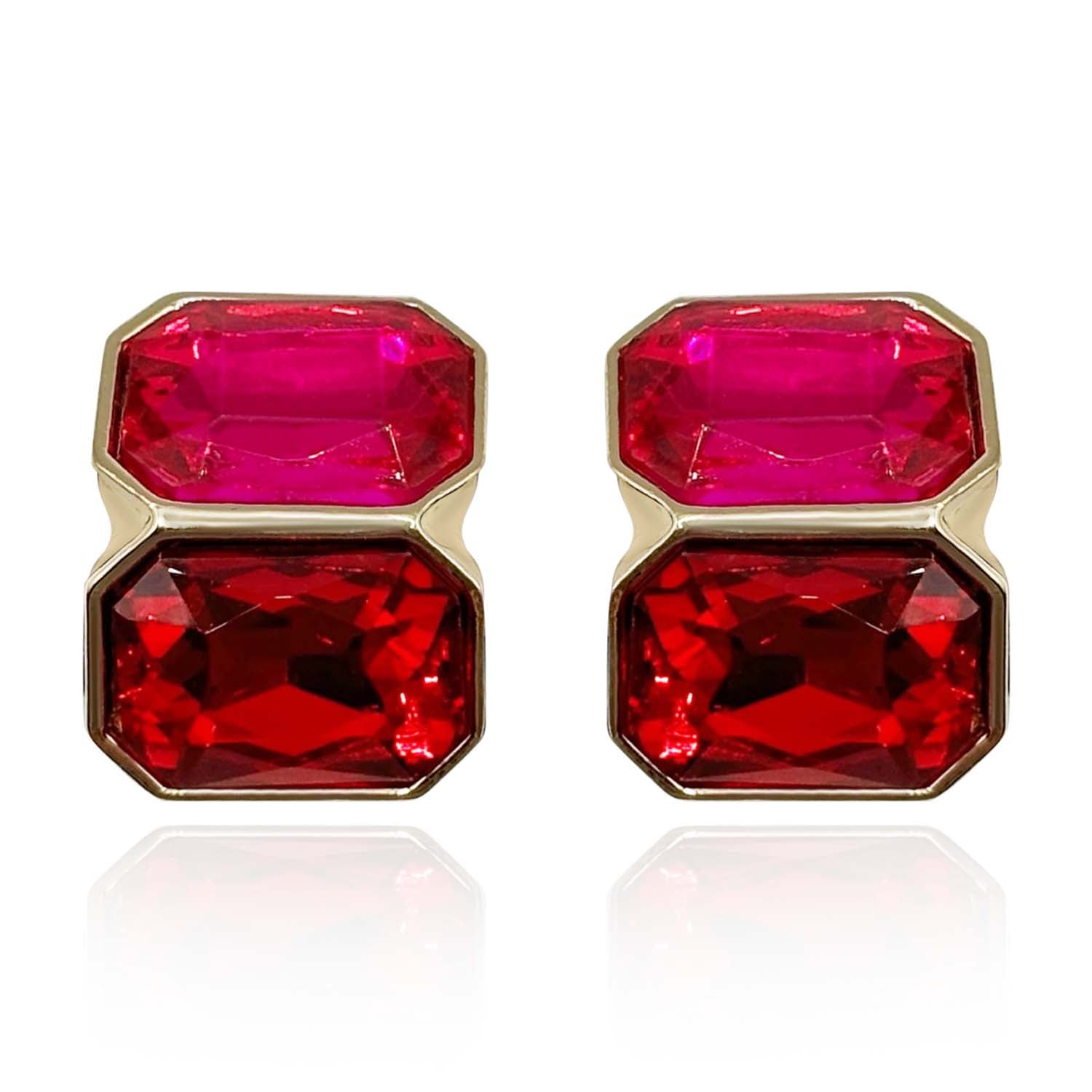 Clara Fuschia And Ruby Double Stone Clip Earrings
