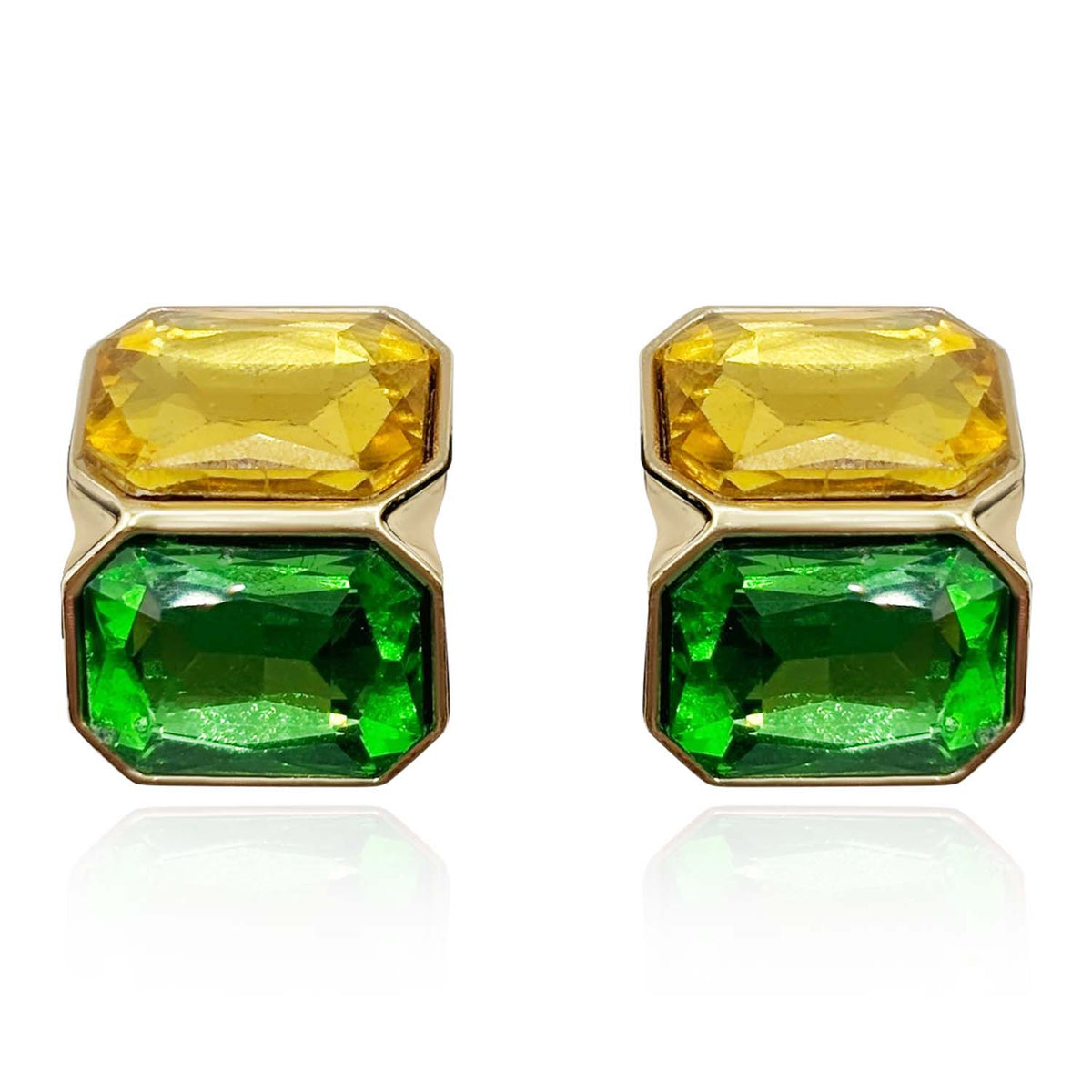 Topaz And Emerald Double Stone Clip Earrings