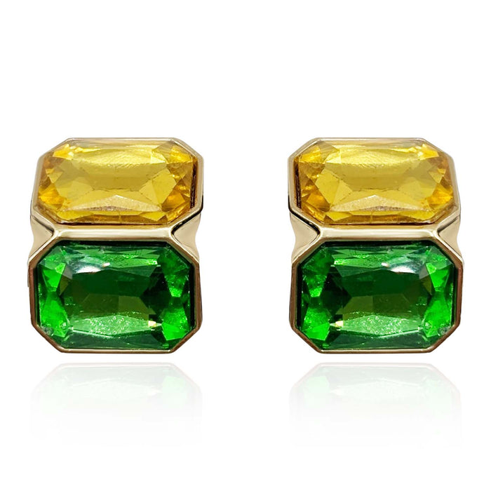 Topaz And Emerald Double Stone Clip Earrings