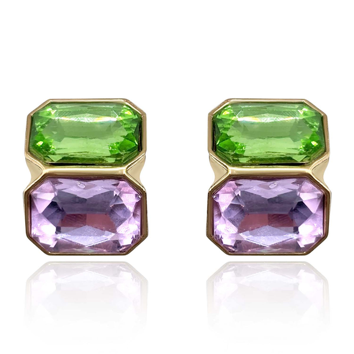 Peridot And Light Amethyst Double Stone Clip Earrings