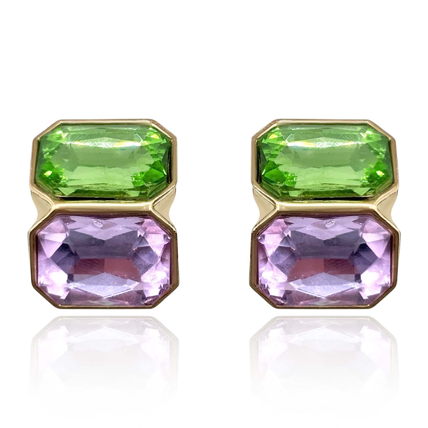 Pendientes de clip con doble piedra de peridoto Clara y amatista clara