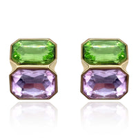 Peridot And Light Amethyst Double Stone Clip Earrings