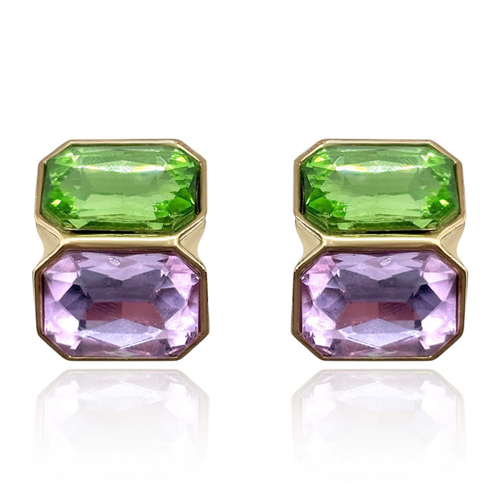 Peridot And Light Amethyst Double Stone Clip Earrings