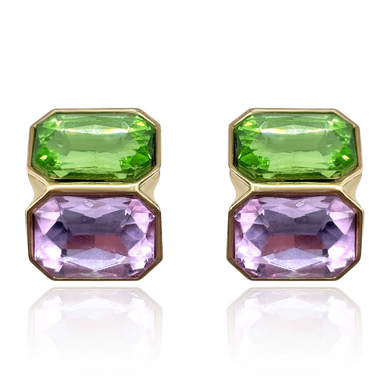 Peridot And Light Amethyst Double Stone Clip Earrings