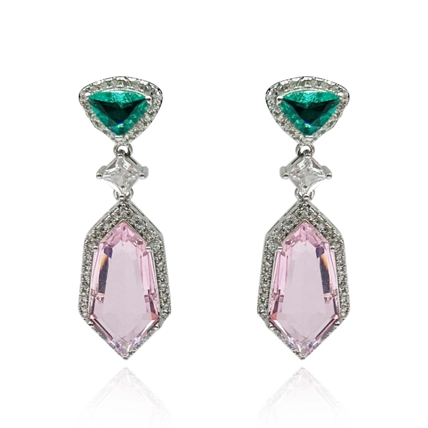 Pendientes Leonie de circonita cúbica rosa y esmeralda