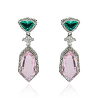 Emerald And Pink Cubic Zirconium Drop Earrings