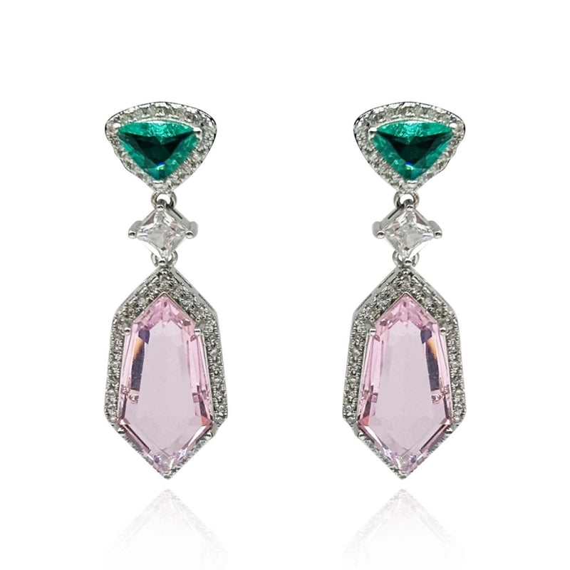 Emerald And Pink Cubic Zirconium Drop Earrings