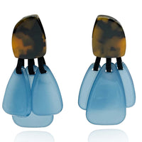 Tortoise Resin Top Earrings With Blue Resin Drops