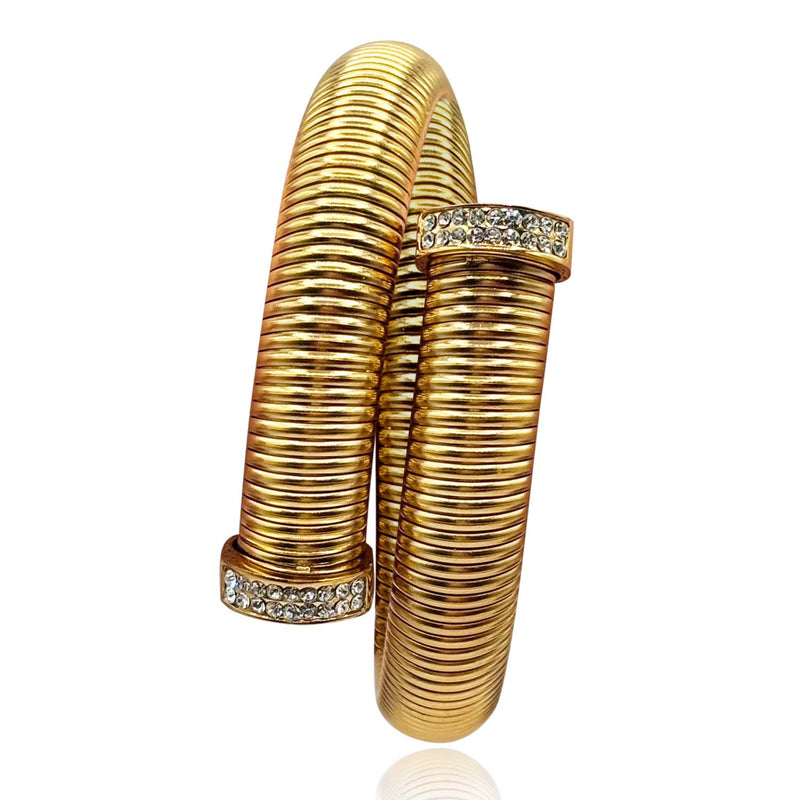 Gold Plated Twelve Millimeter Cobra Bracelet With Pave Tips