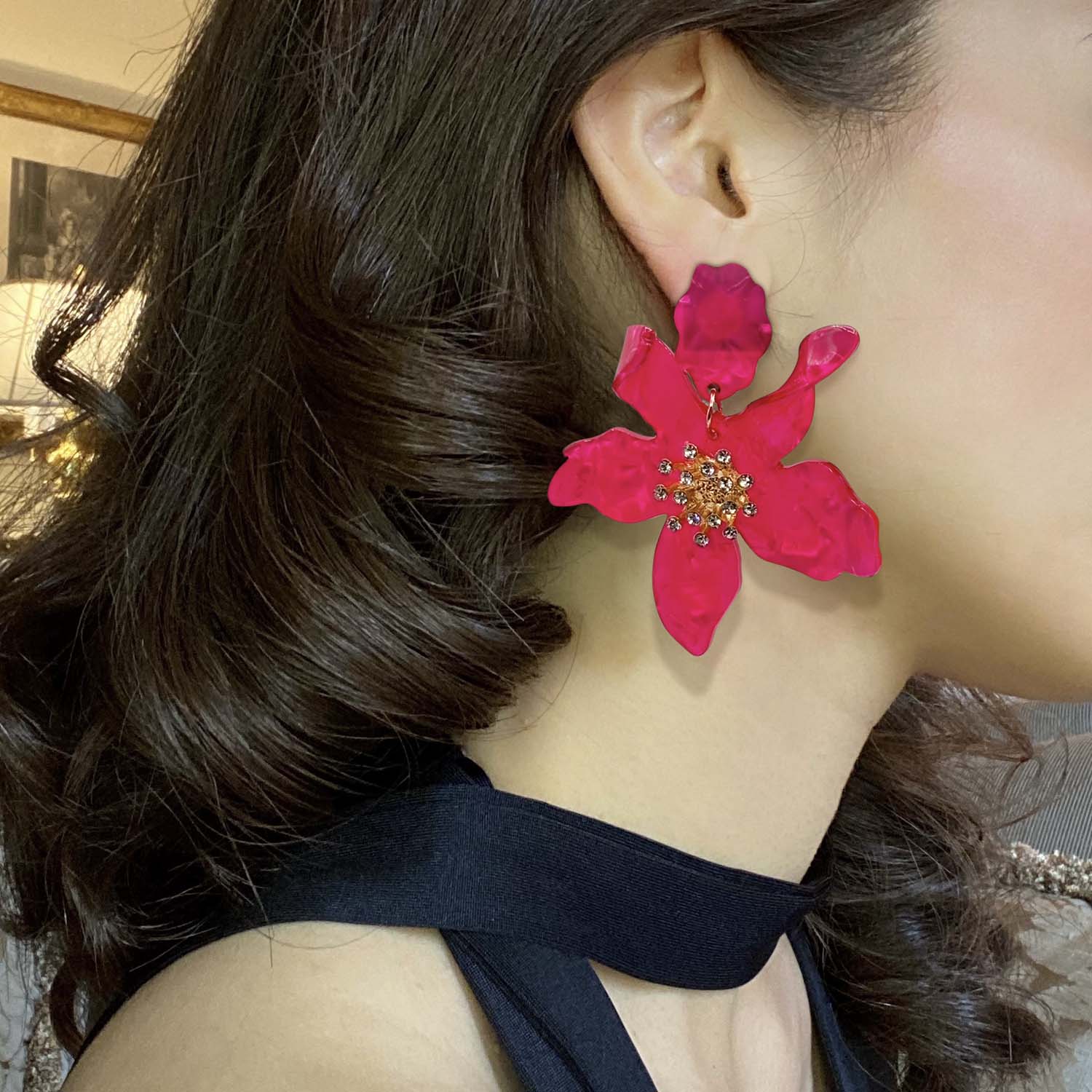 Aurelia Fuschia Floral Resin Drop Earrings