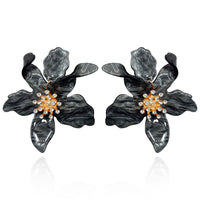 Hematite Colored Floral Resin Drop Earrings