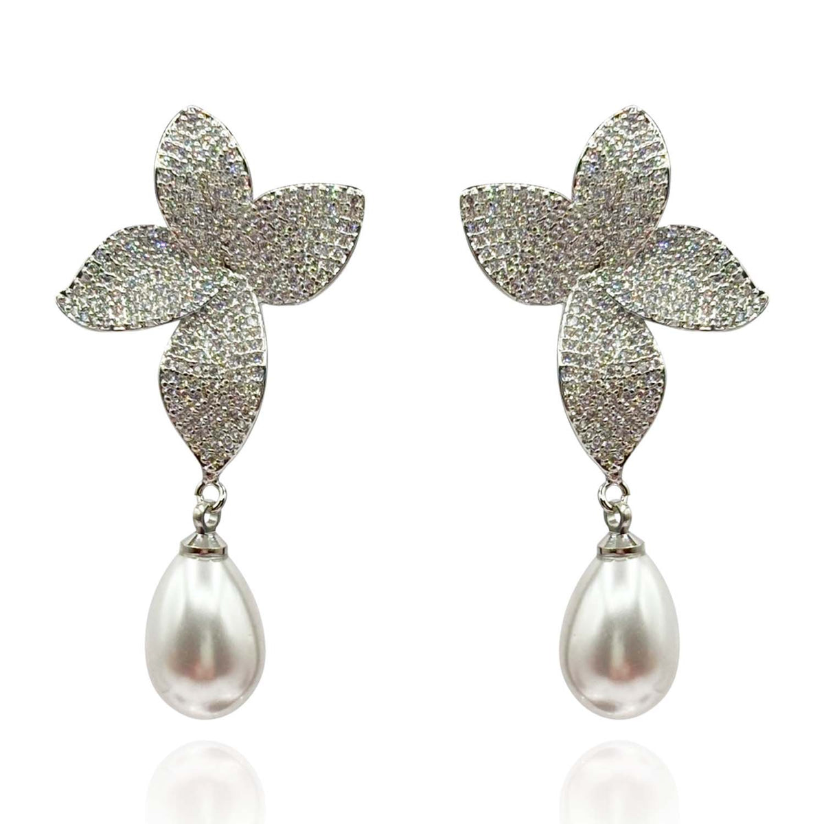 Cubic Zirconium Pave And Pearl Drop Clip On Earrings