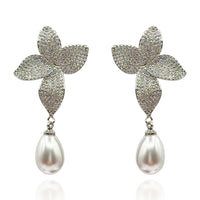 Cubic Zirconium Pave And Pearl Drop Clip On Earrings