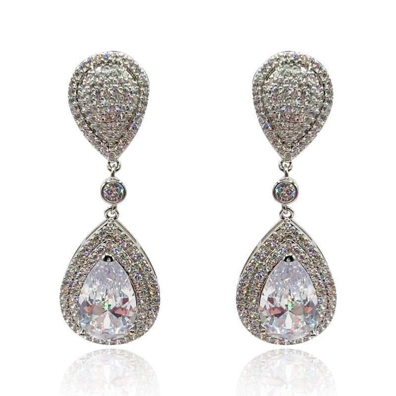 Cubic Zirconium Pear Shape Drop Clip On Earrings