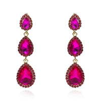 Triple Pear Shape Fuschia Glass Drop Earrings