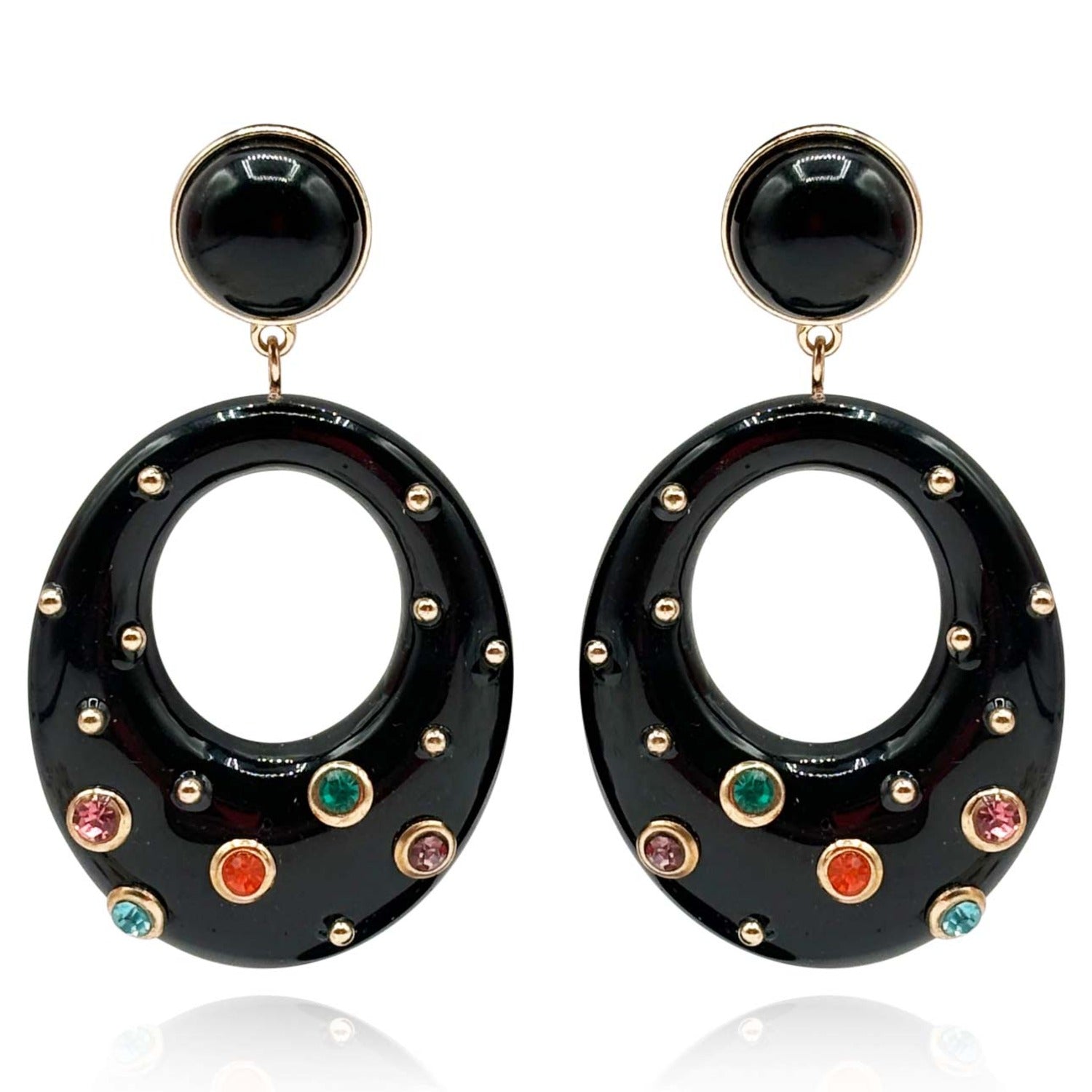 Estelle Studded Black Resin Large Hoop Earrings