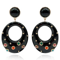 Studded Black Resin Large Hoop Earrings