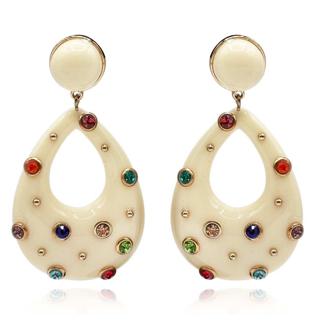 Studded Ivory Resin Large Hoop Earrings