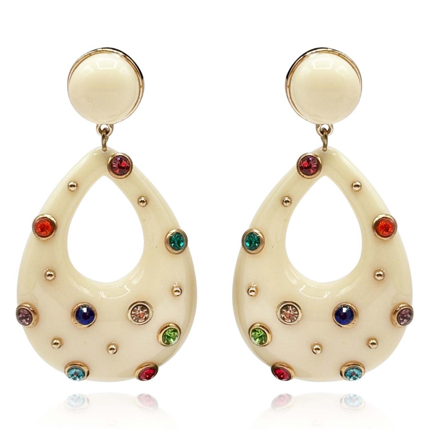 Estelle Studded Ivory Resin Large Hoop Earrings