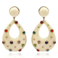 Studded Ivory Resin Large Hoop Earrings