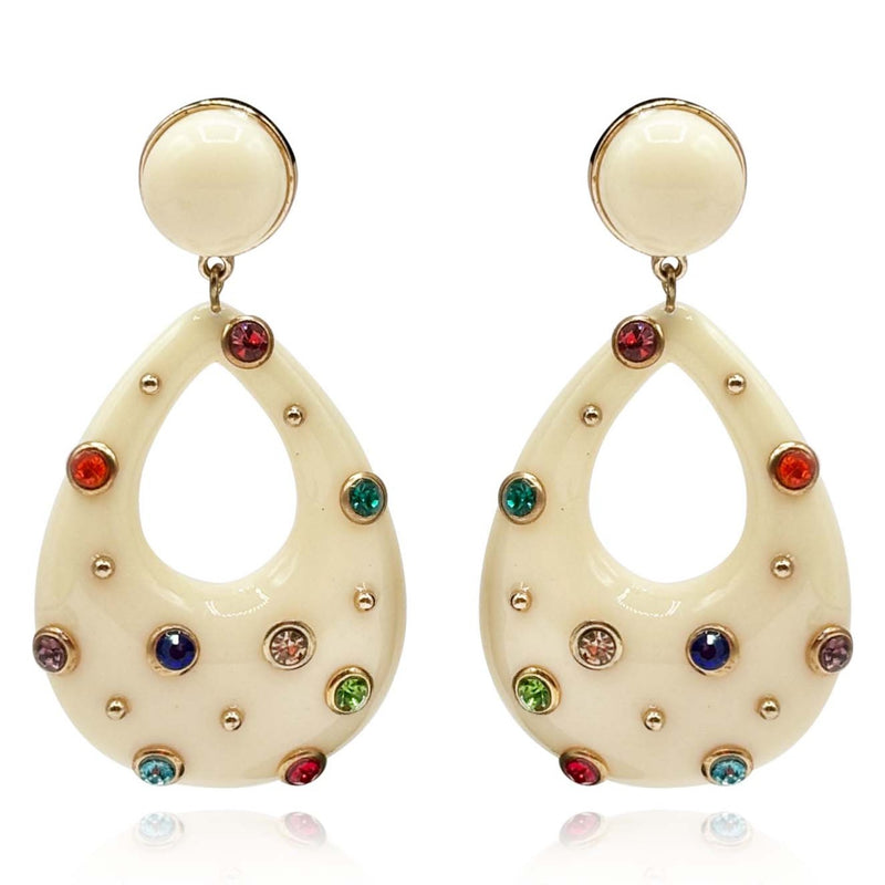 Studded Ivory Resin Large Hoop Earrings