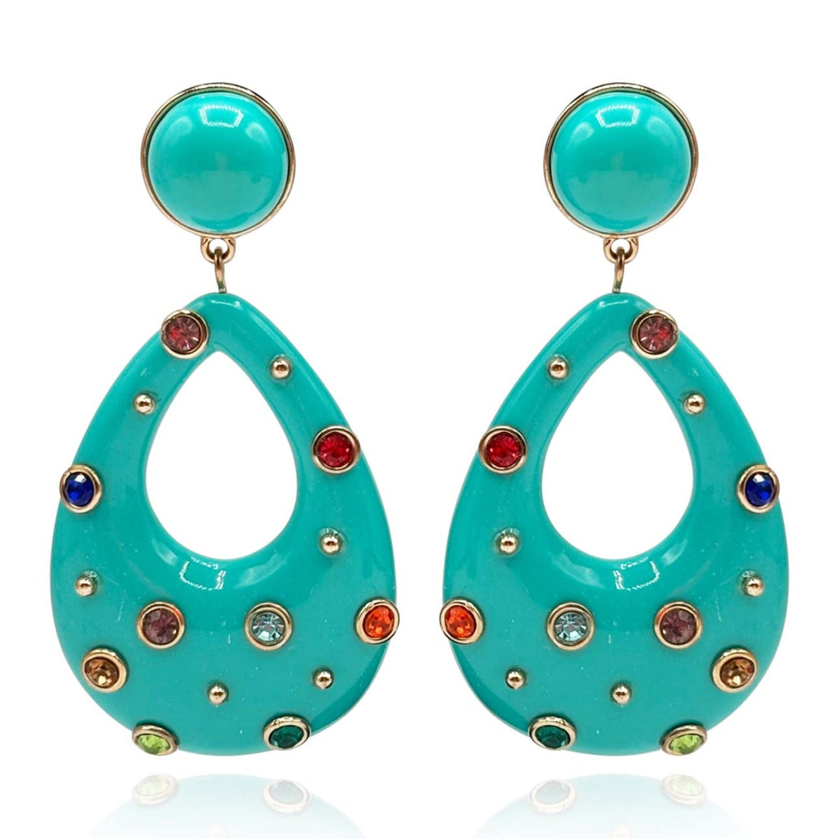 Studded Turquoise Resin Large Hoop Earrings