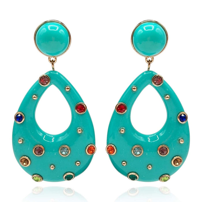 Studded Turquoise Resin Large Hoop Earrings