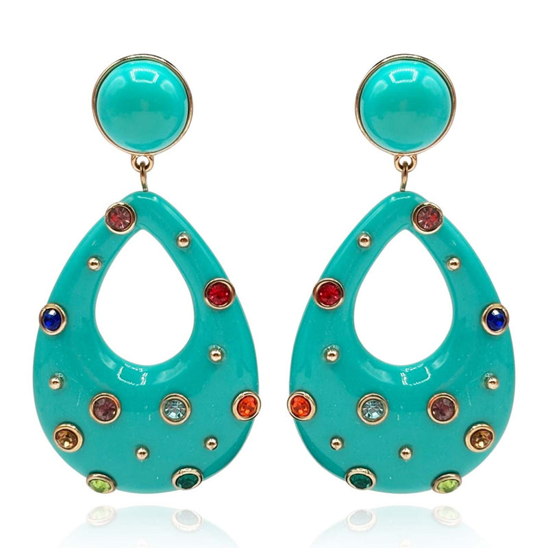 Studded Turquoise Resin Large Hoop Earrings