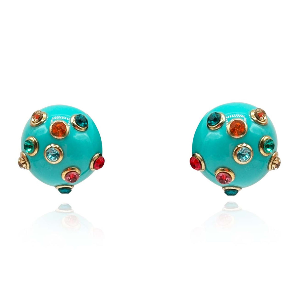 Turquoise Resin Studded Button Earring