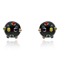 Black Resin Studded Button Earring