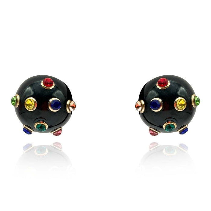 Black Resin Studded Button Earring