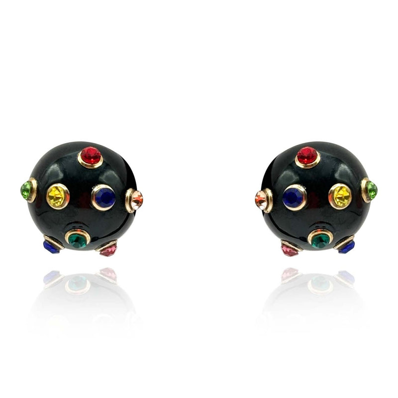 Black Resin Studded Button Earring