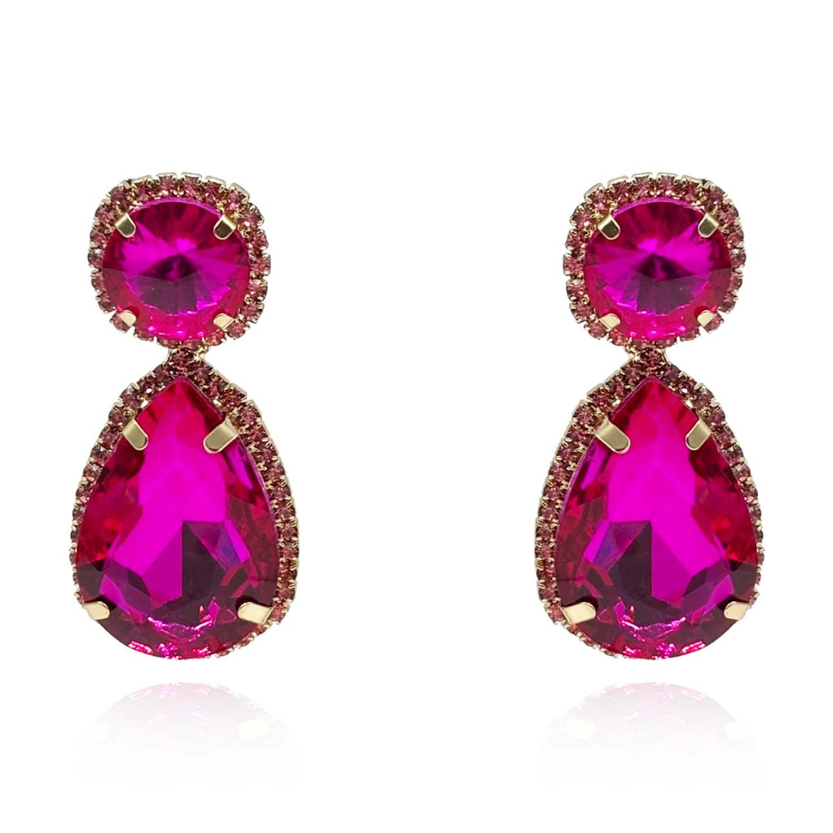 Fuschia Pear Shape Faceted Glass Drop Earrings