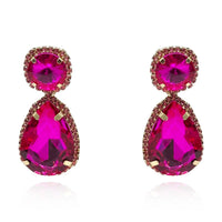 Fuschia Pear Shape Faceted Glass Drop Earrings