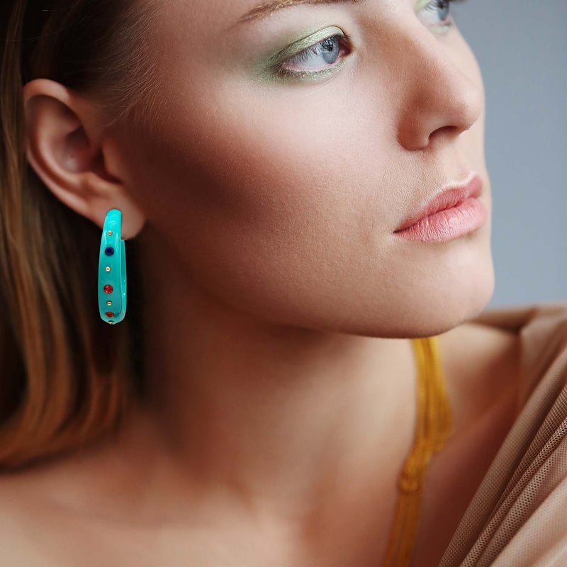 Large Turquoise Studded Resin Hoop Earrings