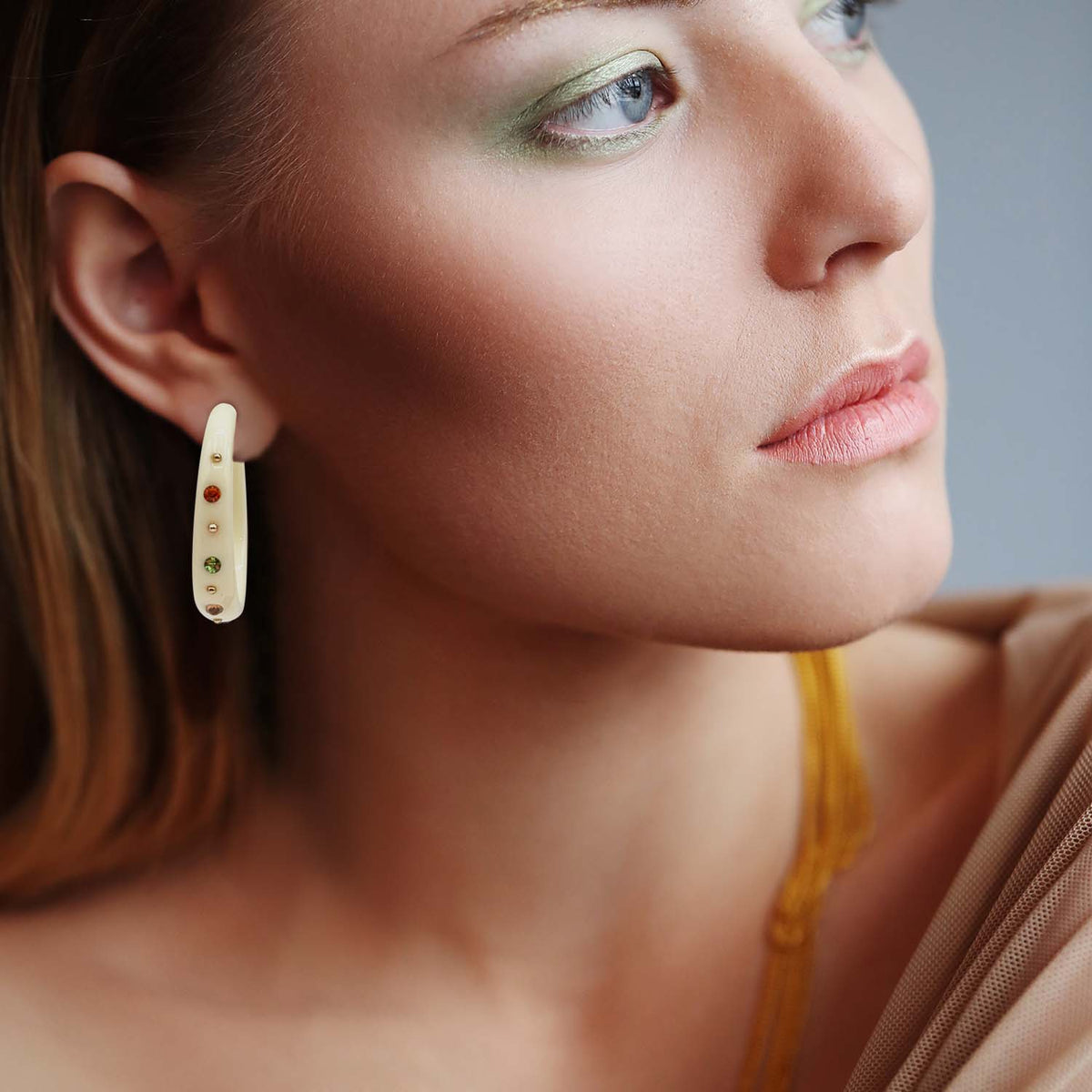 Large Ivory Studded Resin Hoop Earrings