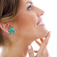 Turquoise Resin Studded Button Earring