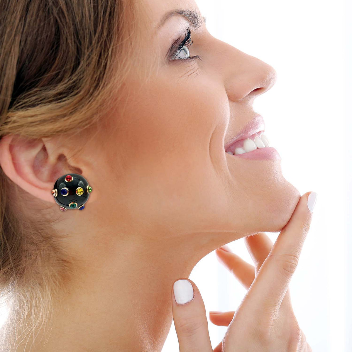 Black Resin Studded Button Earring