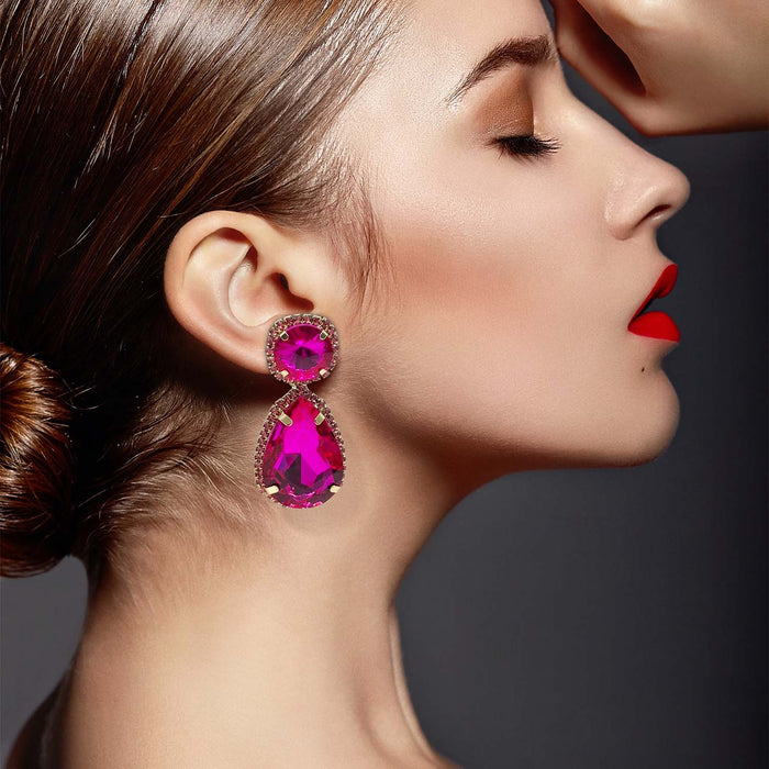 Fuschia Pear Shape Faceted Glass Drop Earrings