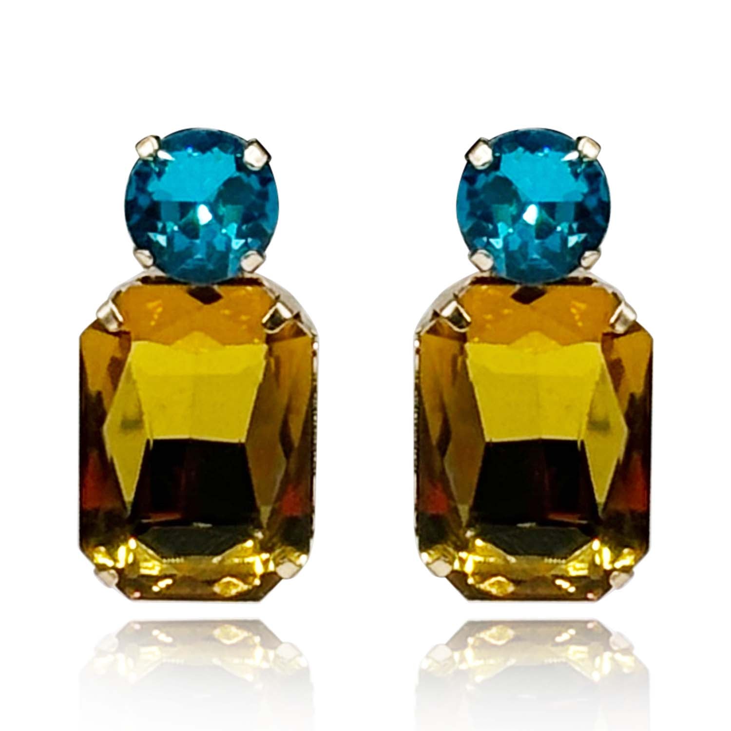 Pendientes colgantes de octágono de cristal de topacio Federica y piedra redonda aguamarina I