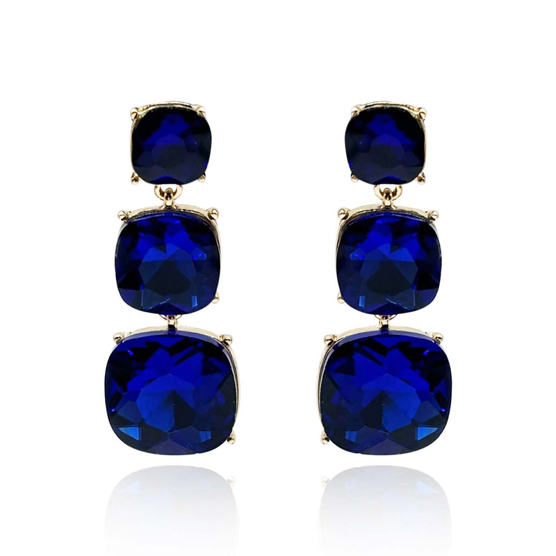 Triple Cushion Shape Sapphire Drop Earrings