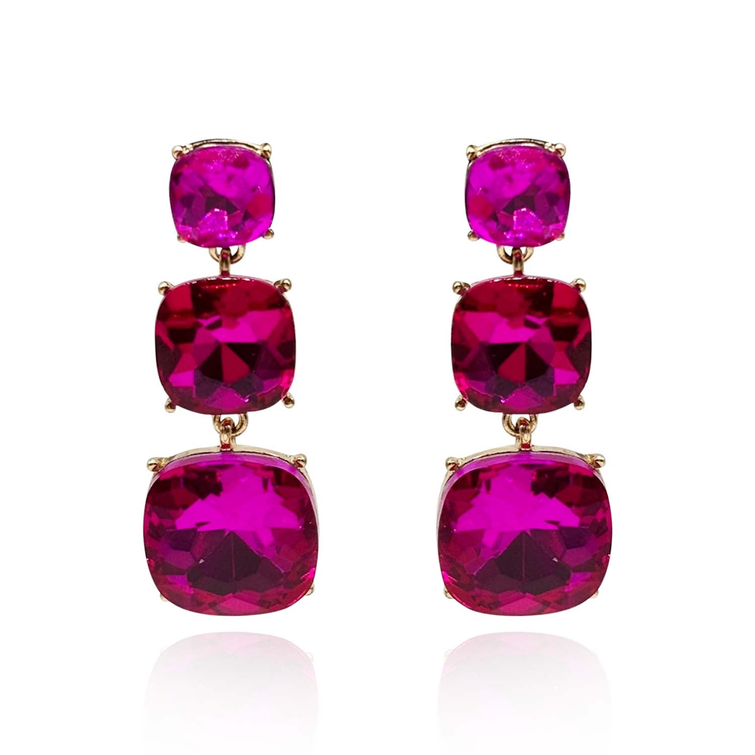 Pendientes colgantes fucsia con forma de triple cojín de Mackenzie