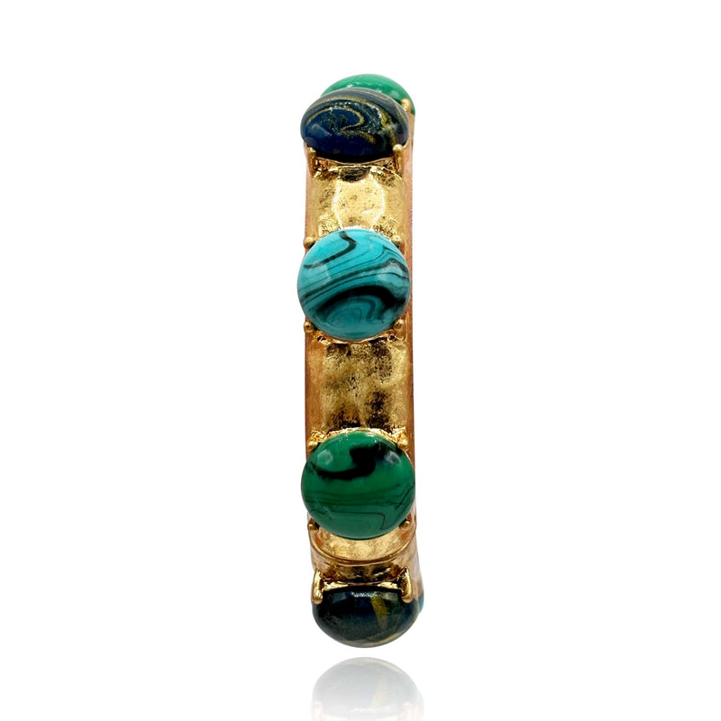 Antique Gold Stretch Bracelet With Malachite, Lapis, And Turquoise Resin Stones