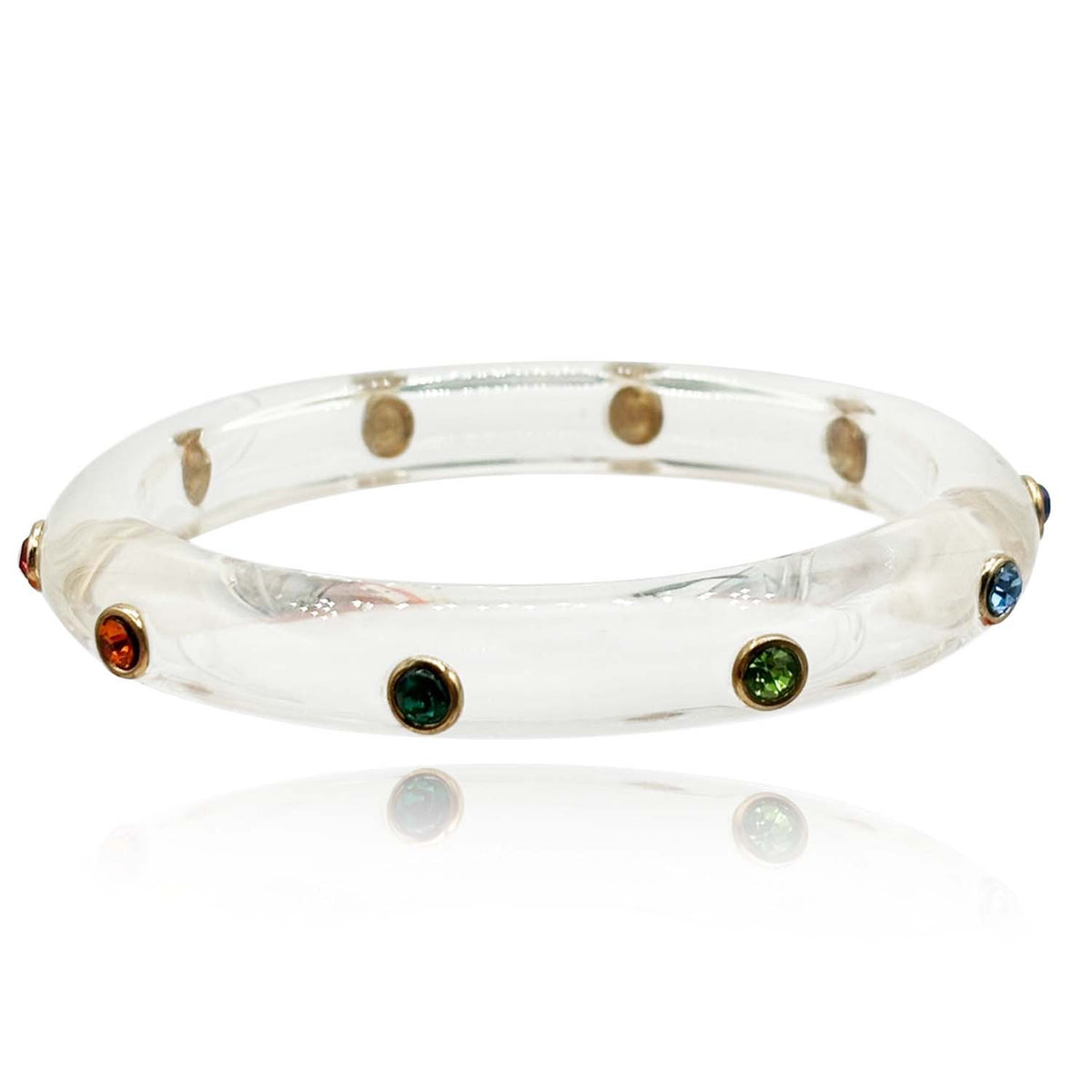 Clear Resin Bangle With Multi-Color Crystals