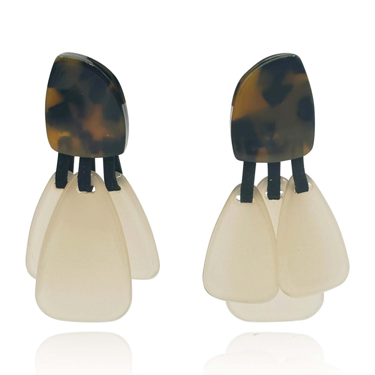 Tortoise Resin Top Earrings With Mother Of Pearl Resin Drops